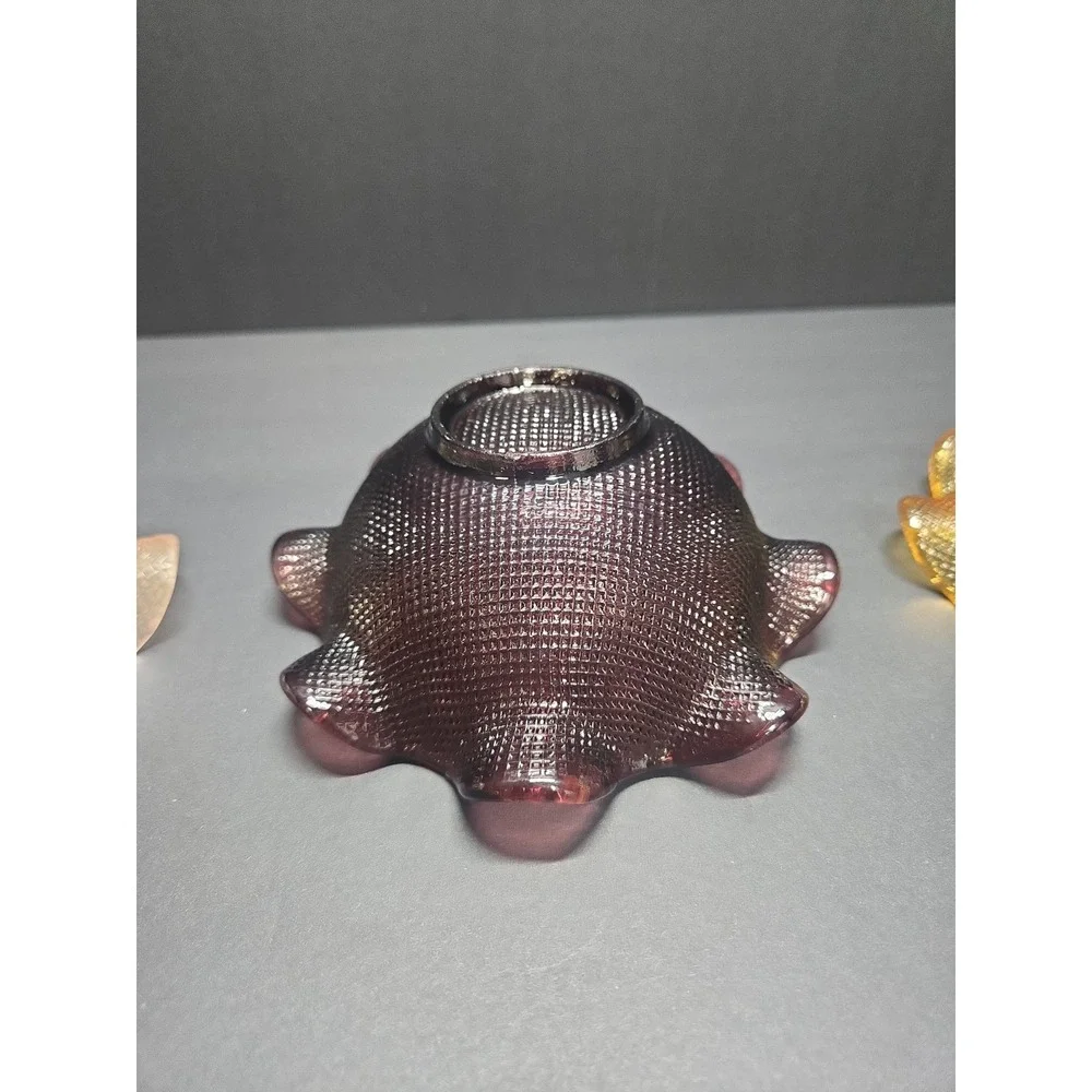 Vintage Colony Waffle Glass Nesting Bowls Set of 3 Pink Amber Purple Ruffled